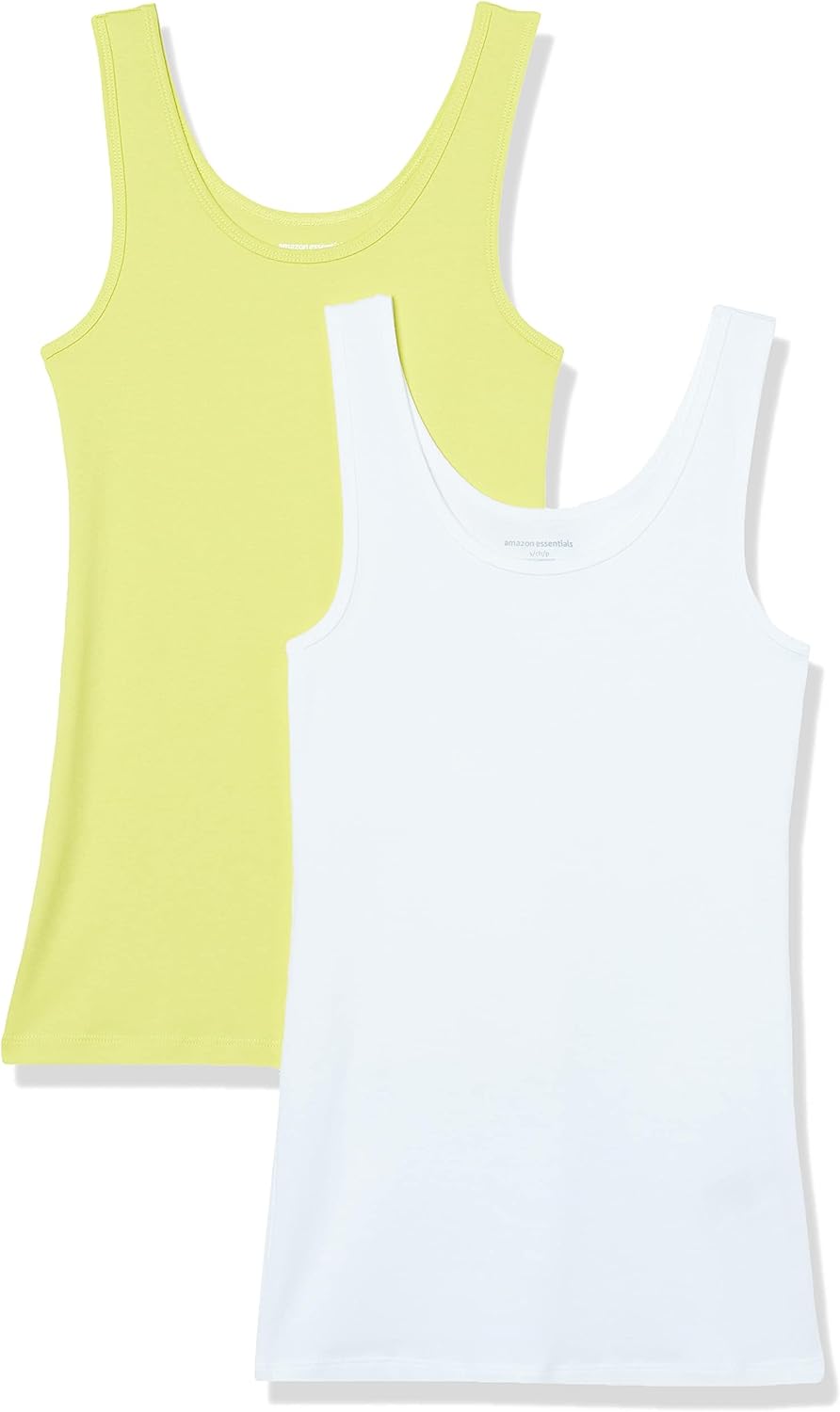 Amazon Essentials Women's Slim-Fit Ribbed Scoop Neck Tank Tops, Pack of 2