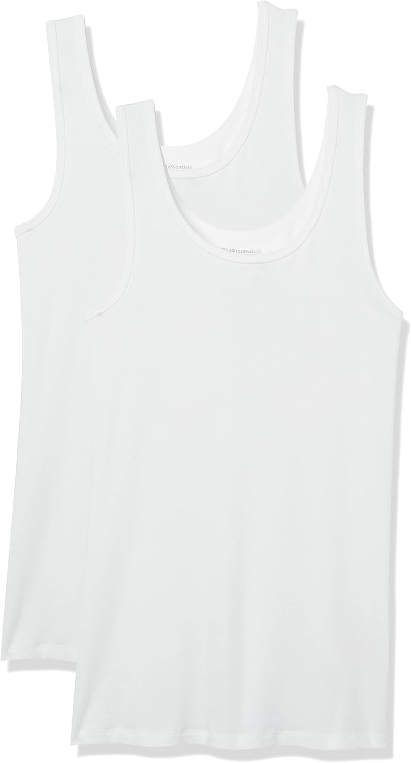Amazon Essentials Women's Slim-Fit Ribbed Scoop Neck Tank Tops, Pack of 2