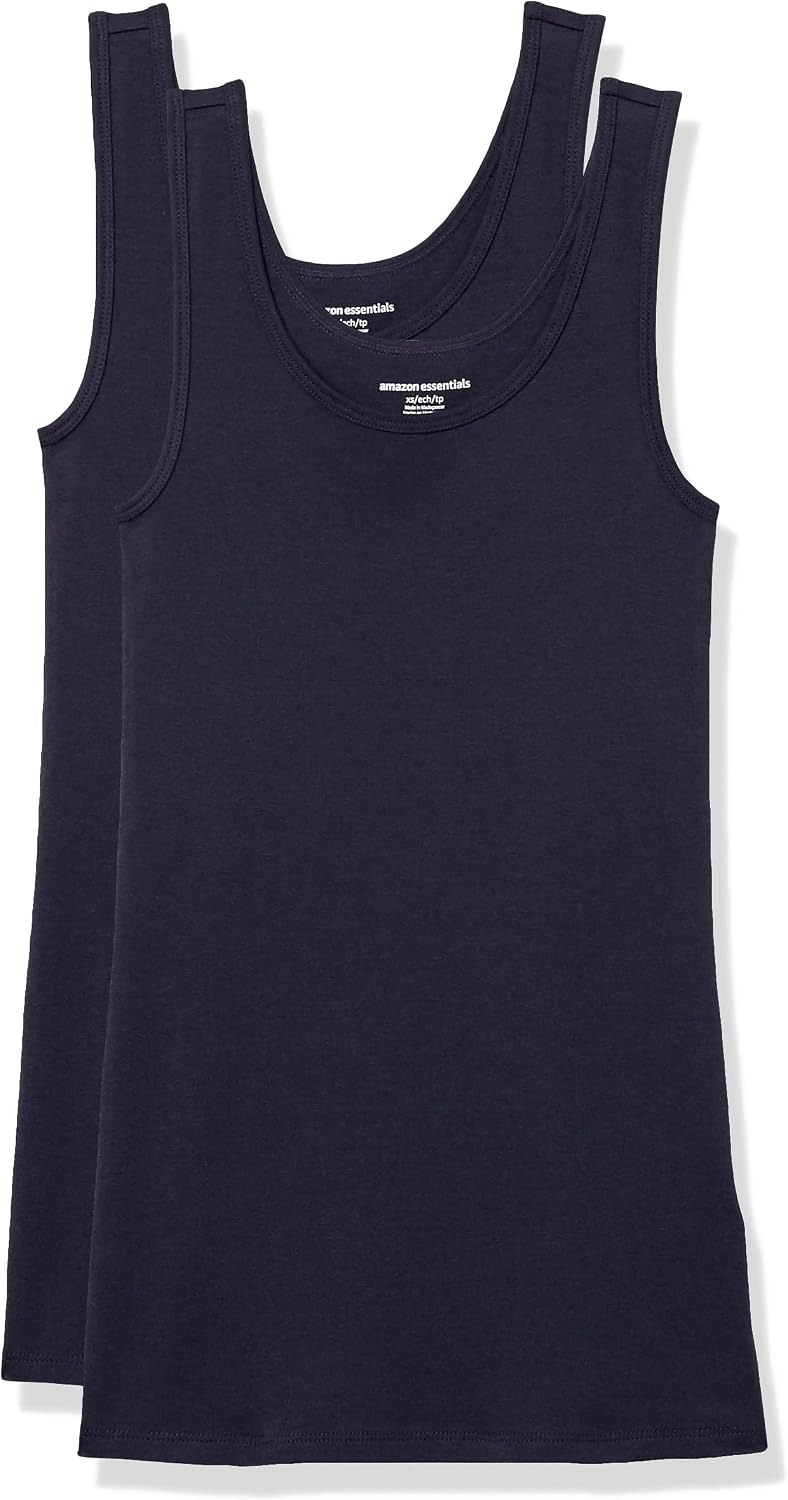 Amazon Essentials Women's Slim-Fit Ribbed Scoop Neck Tank Tops, Pack of 2