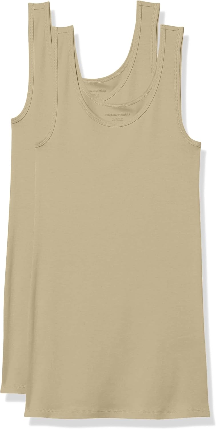 Amazon Essentials Women's Slim-Fit Ribbed Scoop Neck Tank Tops, Pack of 2