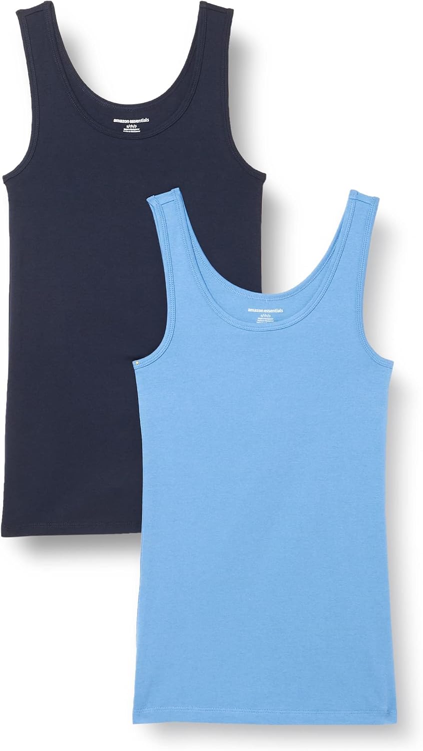 Amazon Essentials Women's Slim-Fit Ribbed Scoop Neck Tank Tops, Pack of 2