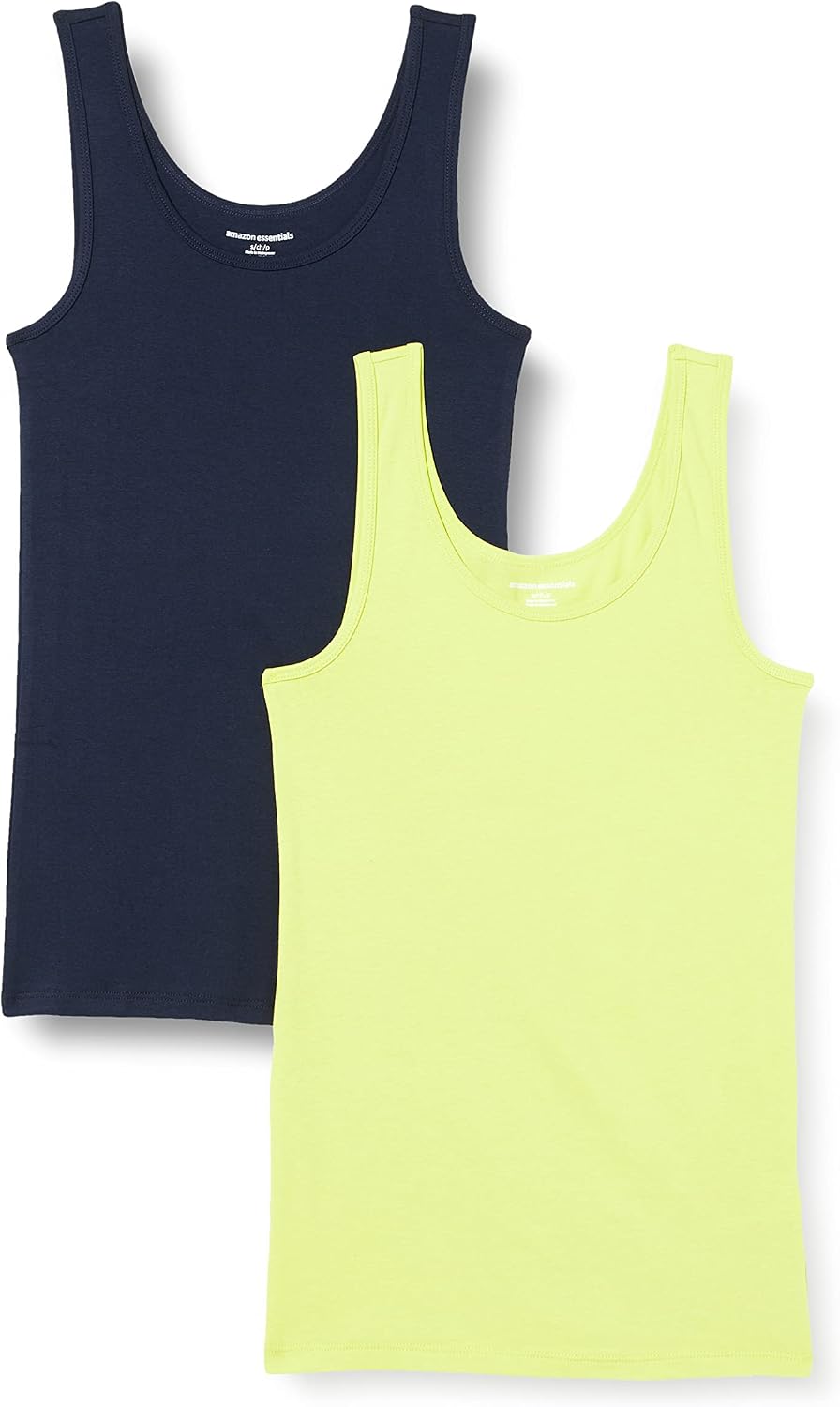 Amazon Essentials Women's Slim-Fit Ribbed Scoop Neck Tank Tops, Pack of 2
