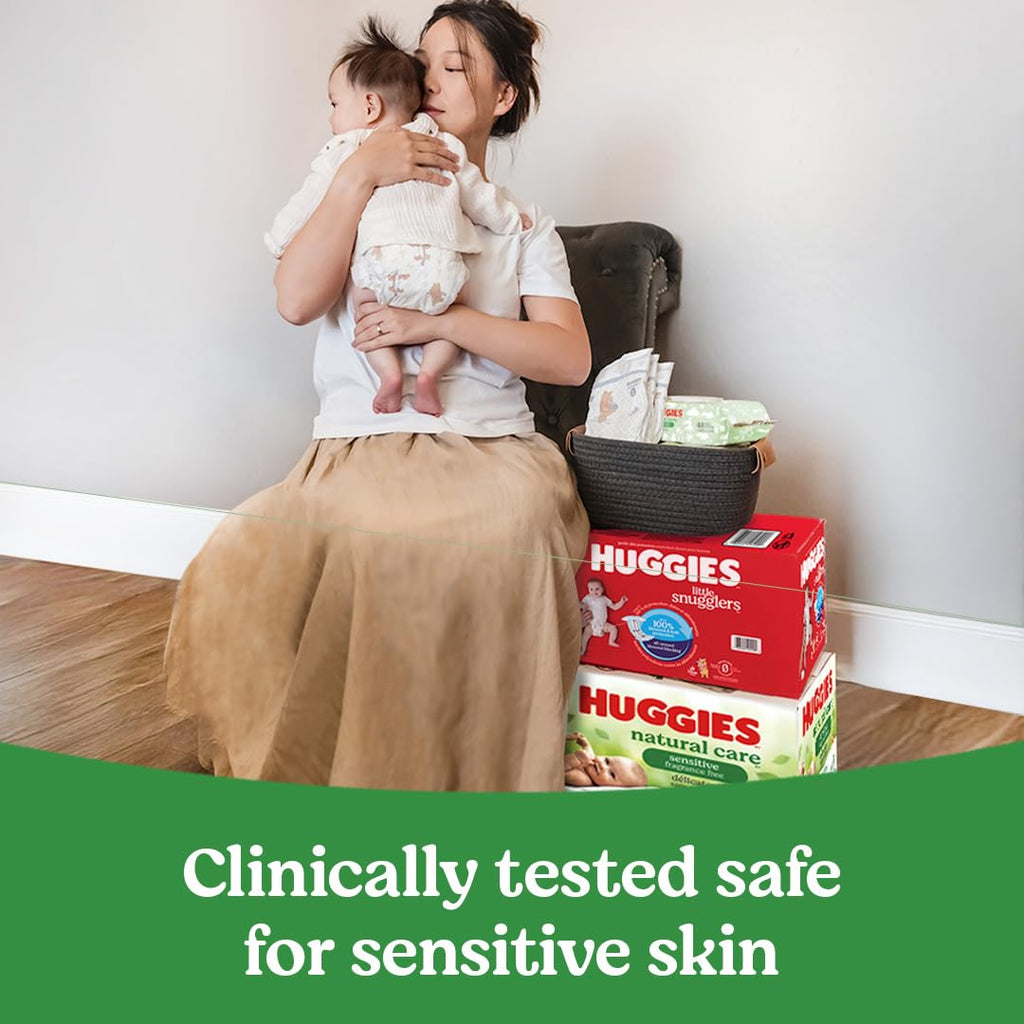Huggies Natural Care Sensitive Baby Wipes, Unscented, Hypoallergenic, 99% Purified Water, 12 Flip-Top Packs (768 Wipes Total), Packaging May Vary