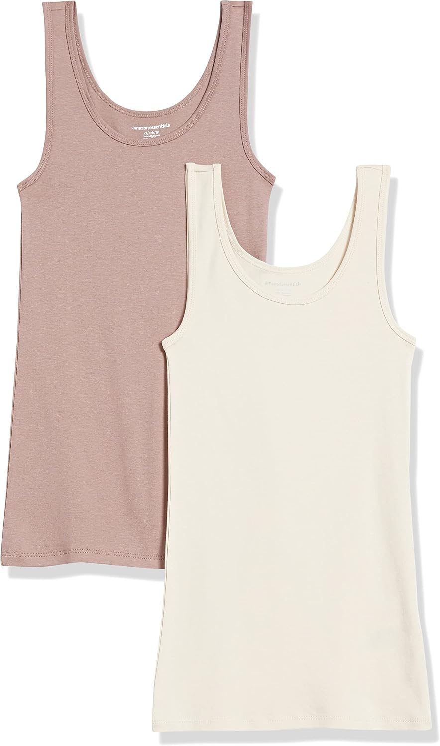 Amazon Essentials Women's Slim-Fit Ribbed Scoop Neck Tank Tops, Pack of 2