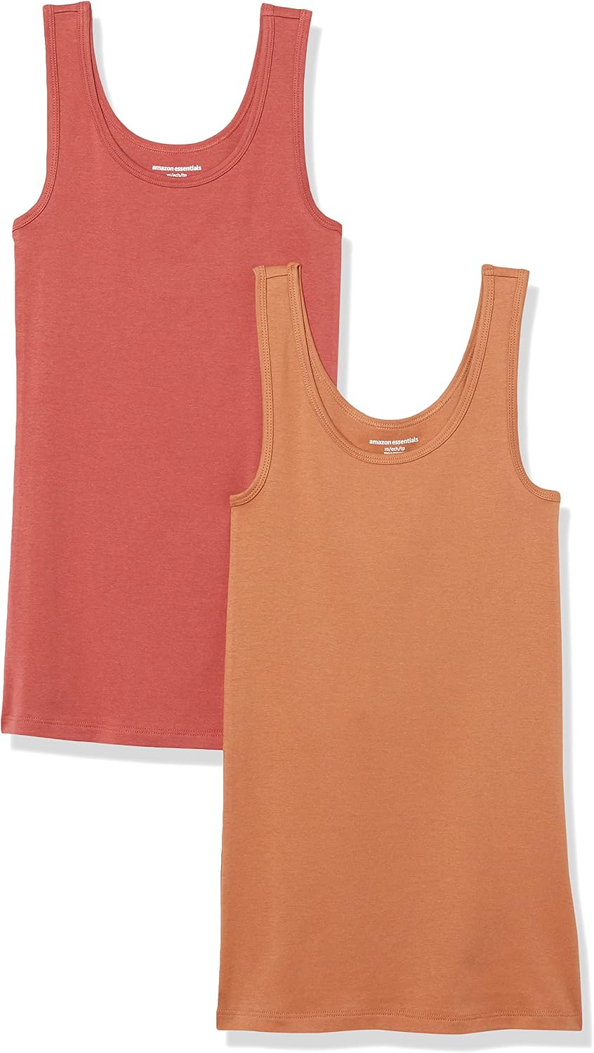 Amazon Essentials Women's Slim-Fit Ribbed Scoop Neck Tank Tops, Pack of 2