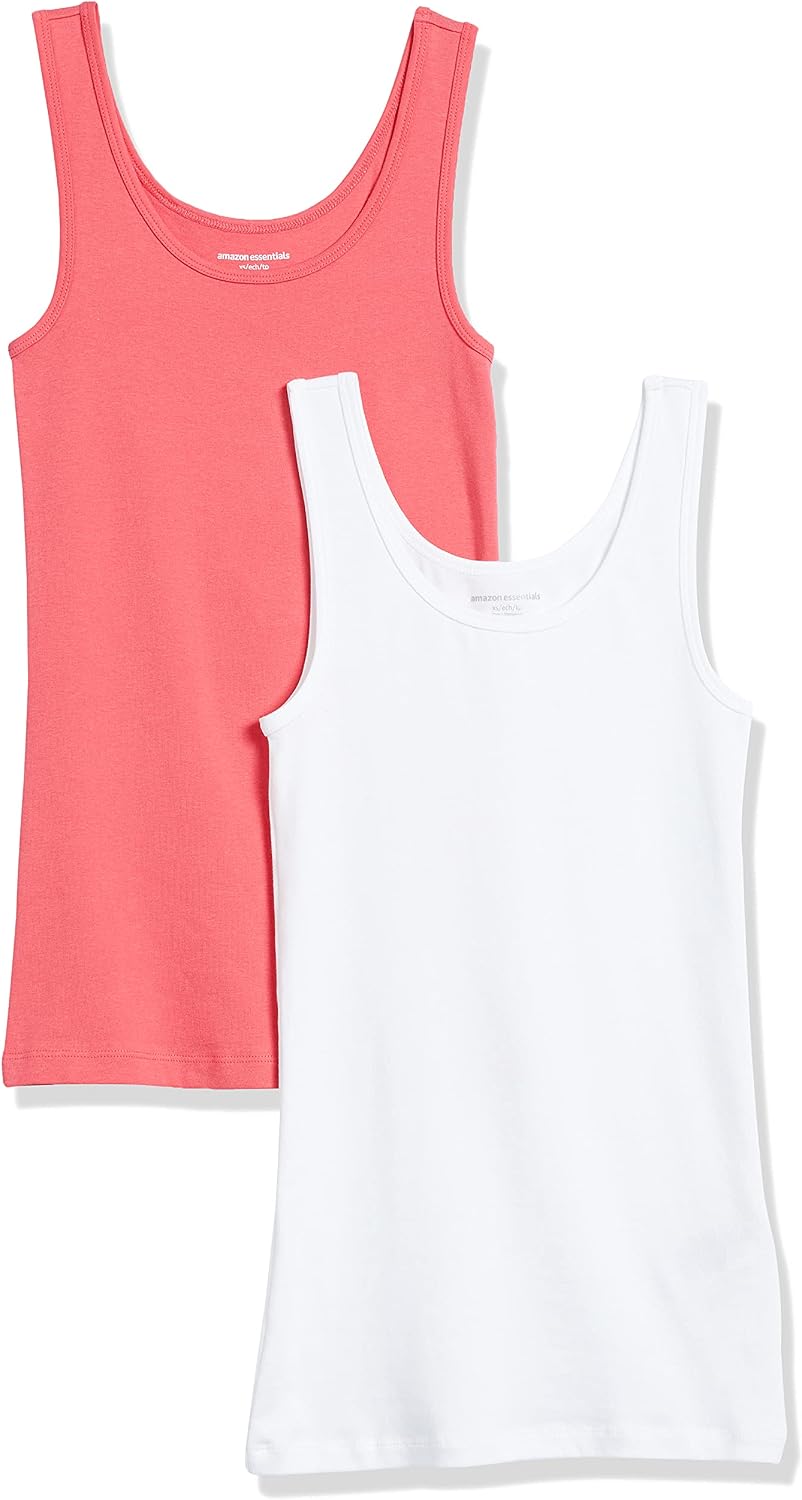 Amazon Essentials Women's Slim-Fit Ribbed Scoop Neck Tank Tops, Pack of 2
