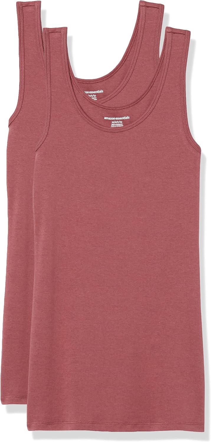 Amazon Essentials Women's Slim-Fit Ribbed Scoop Neck Tank Tops, Pack of 2