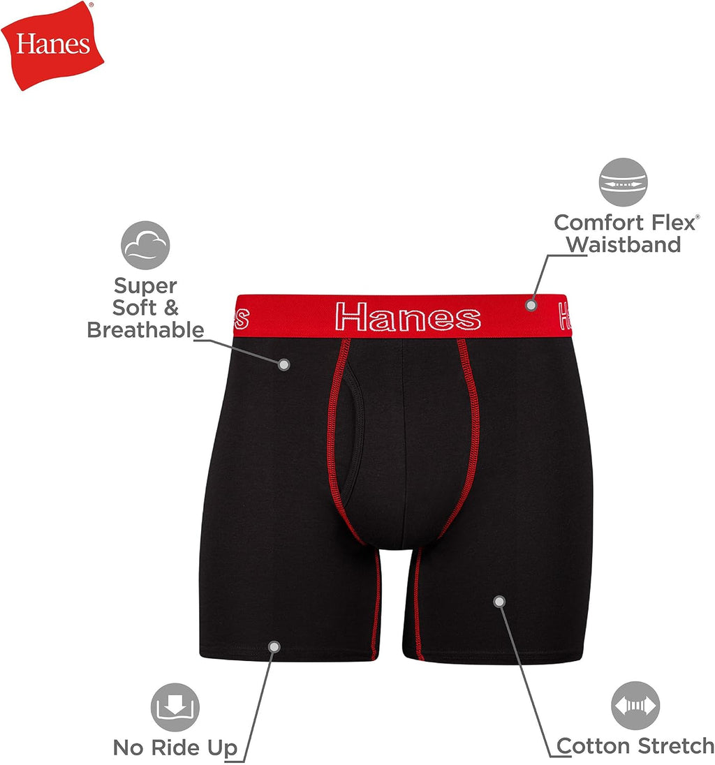 Hanes Men's Boxer Brief Underwear Pack, Stretch Cotton Boxer Briefs for Men, Moisture-wicking, 6-pack