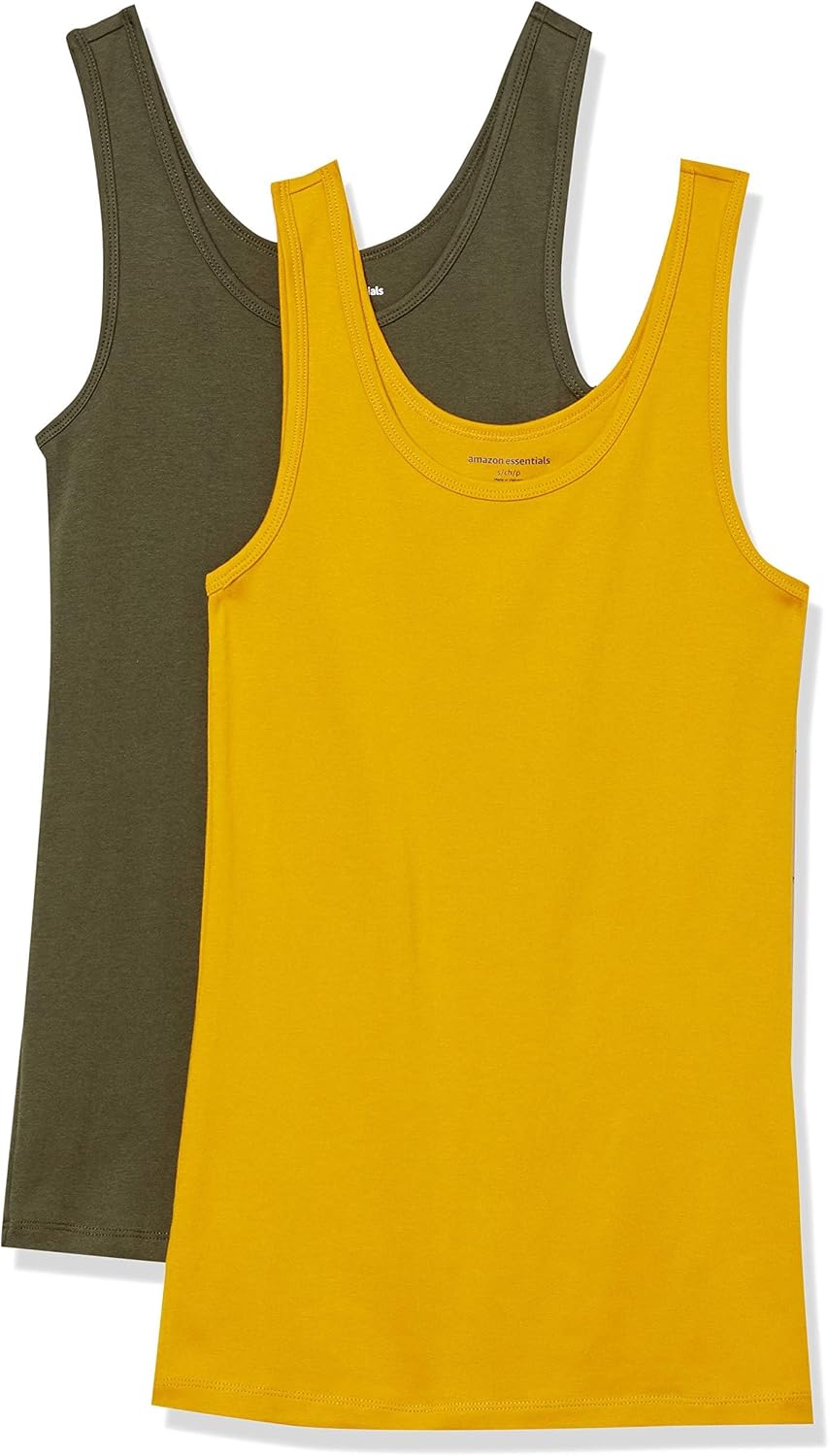Amazon Essentials Women's Slim-Fit Ribbed Scoop Neck Tank Tops, Pack of 2