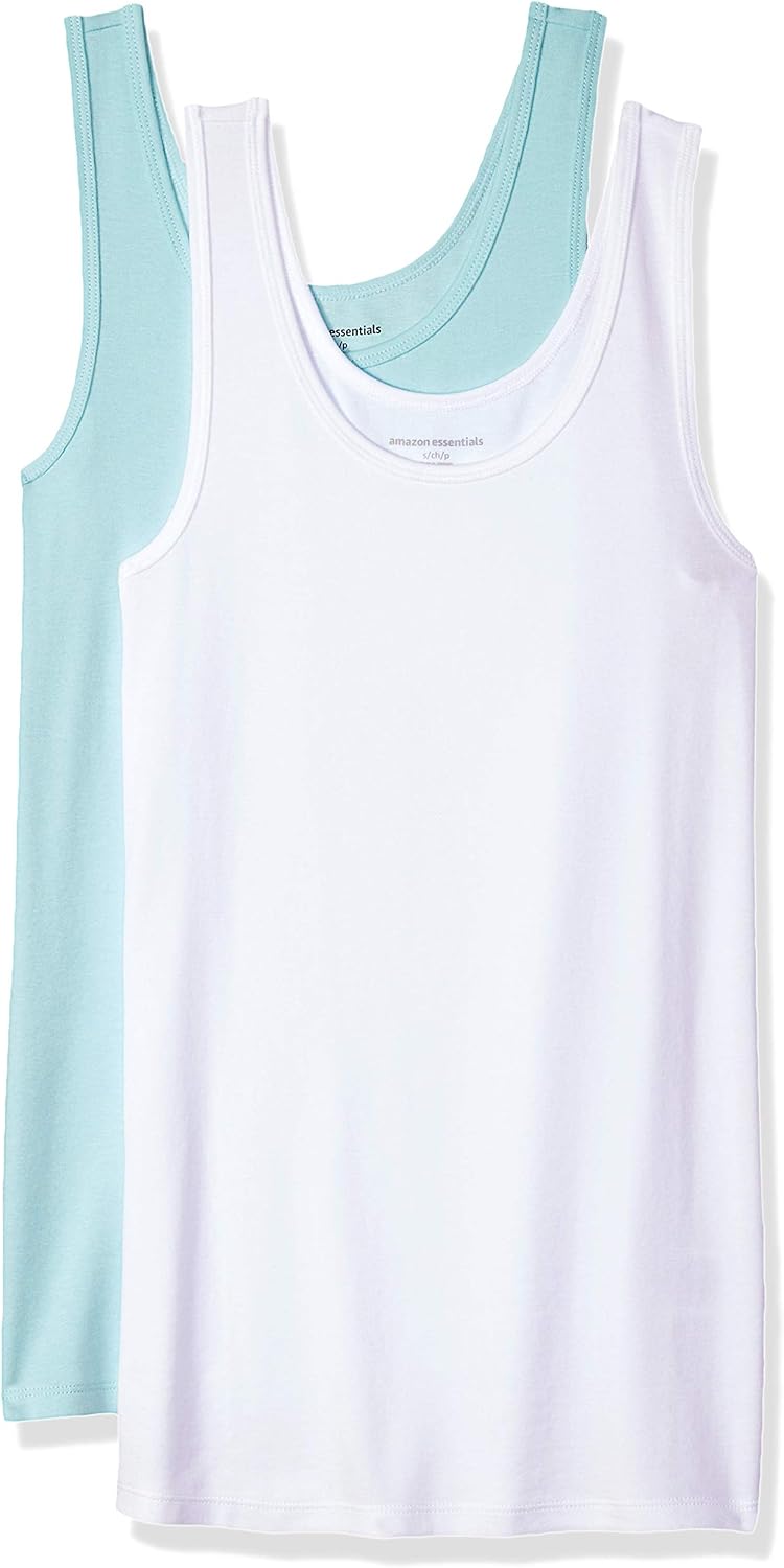 Amazon Essentials Women's Slim-Fit Ribbed Scoop Neck Tank Tops, Pack of 2