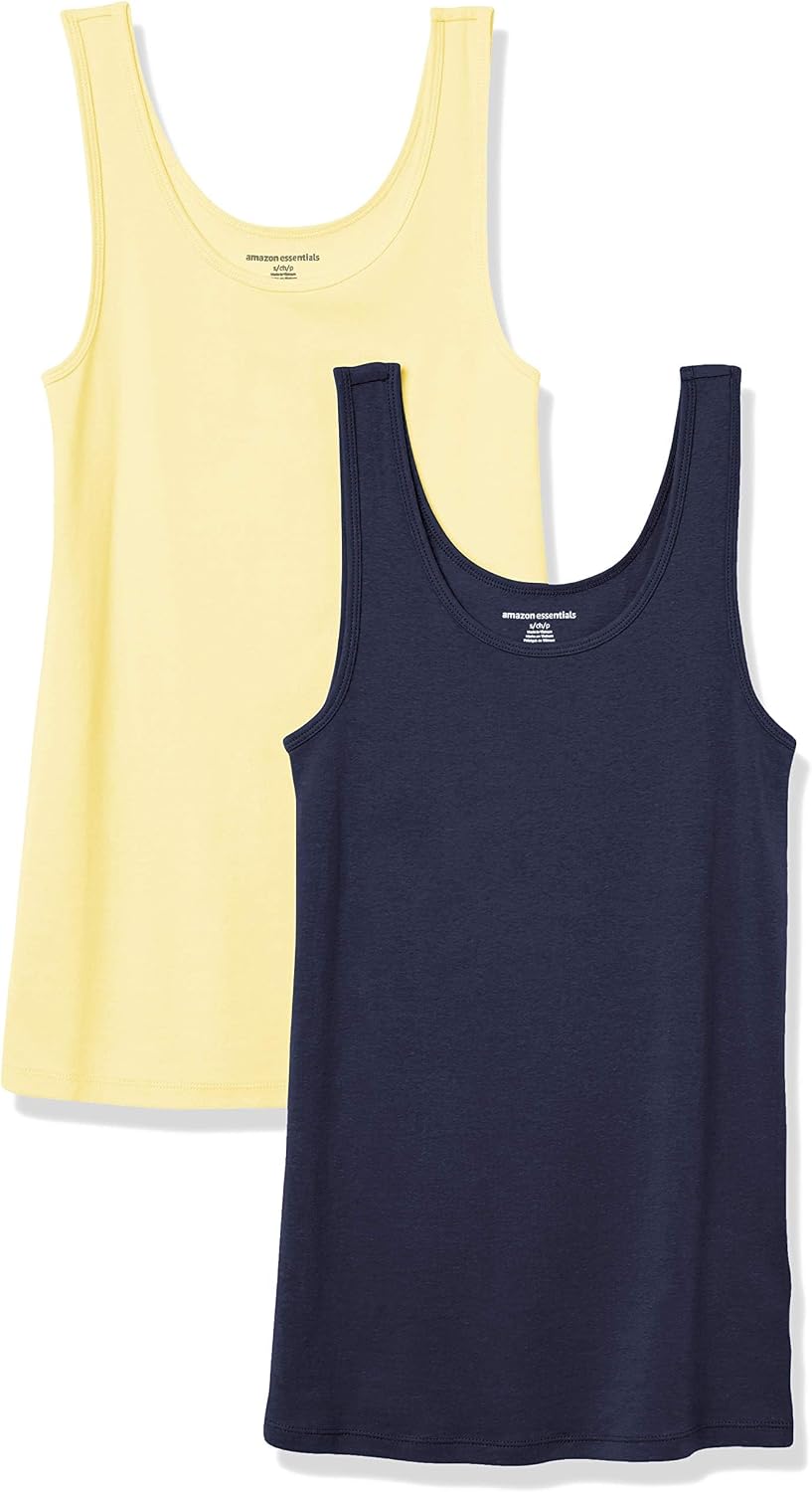 Amazon Essentials Women's Slim-Fit Ribbed Scoop Neck Tank Tops, Pack of 2