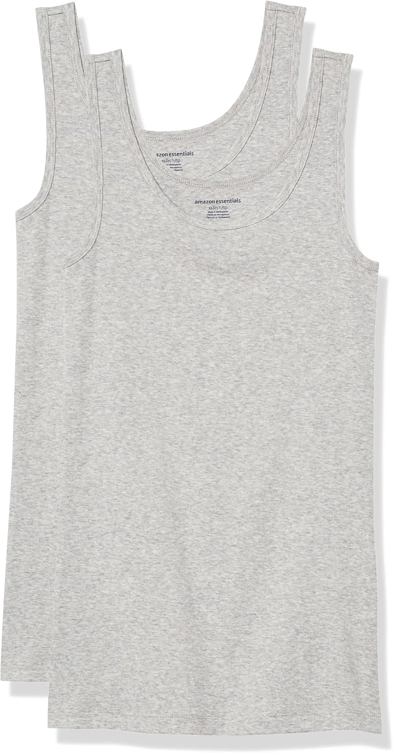 Amazon Essentials Women's Slim-Fit Ribbed Scoop Neck Tank Tops, Pack of 2