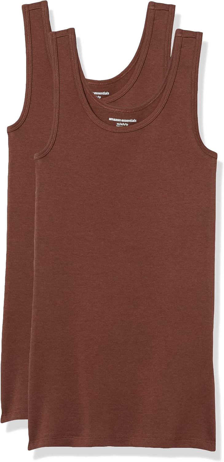 Amazon Essentials Women's Slim-Fit Ribbed Scoop Neck Tank Tops, Pack of 2