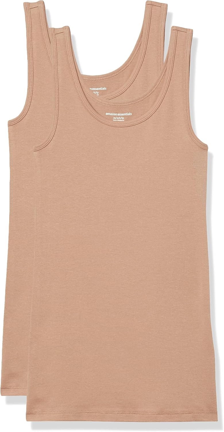 Amazon Essentials Women's Slim-Fit Ribbed Scoop Neck Tank Tops, Pack of 2