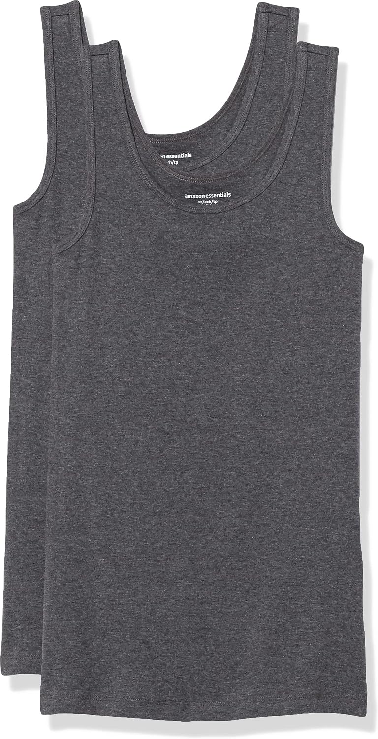Amazon Essentials Women's Slim-Fit Ribbed Scoop Neck Tank Tops, Pack of 2