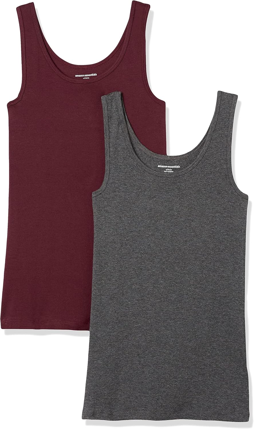 Amazon Essentials Women's Slim-Fit Ribbed Scoop Neck Tank Tops, Pack of 2