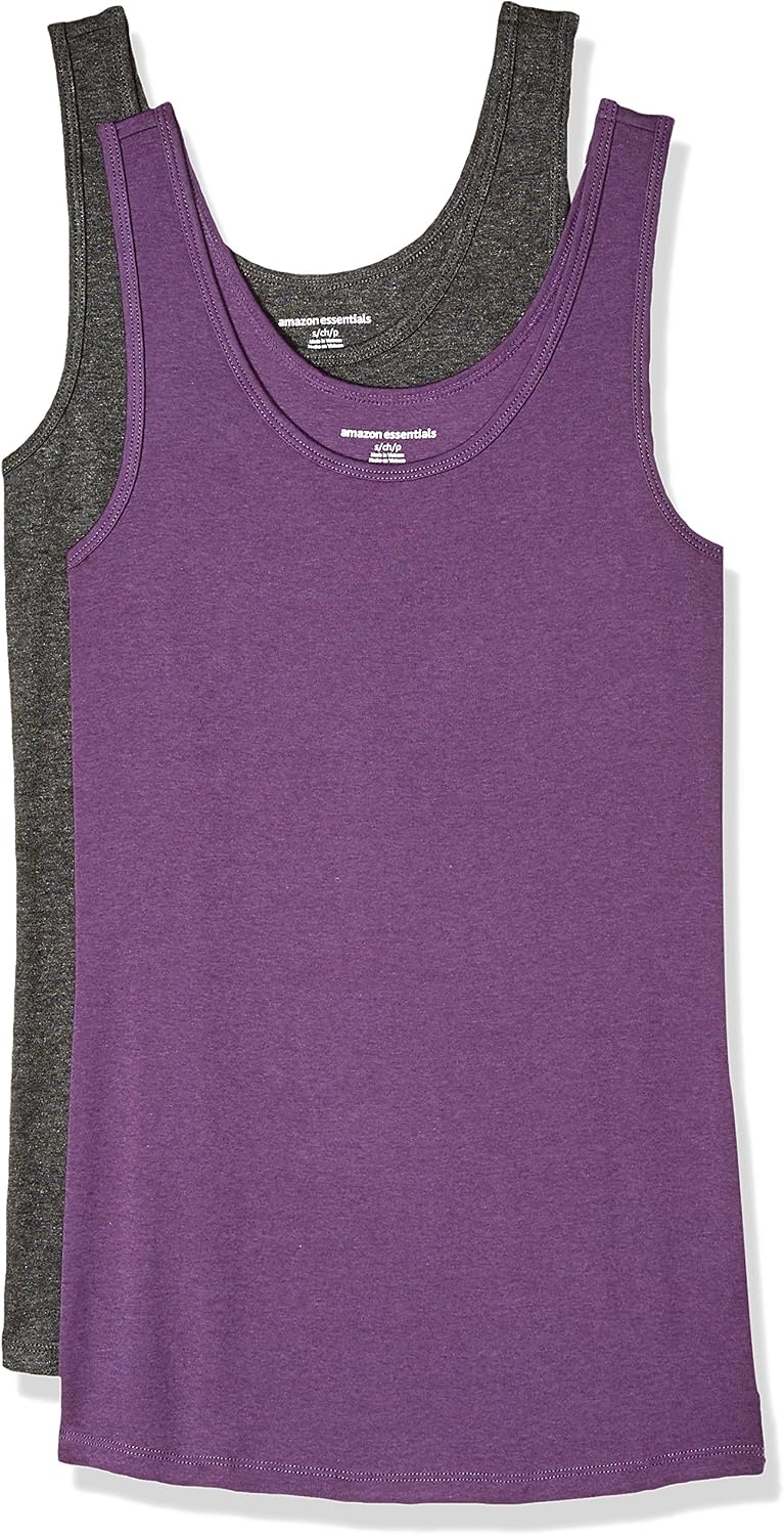 Amazon Essentials Women's Slim-Fit Ribbed Scoop Neck Tank Tops, Pack of 2