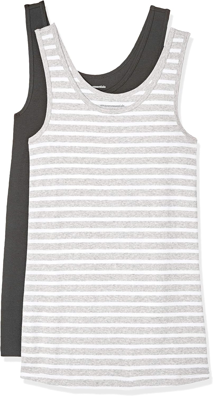 Amazon Essentials Women's Slim-Fit Ribbed Scoop Neck Tank Tops, Pack of 2
