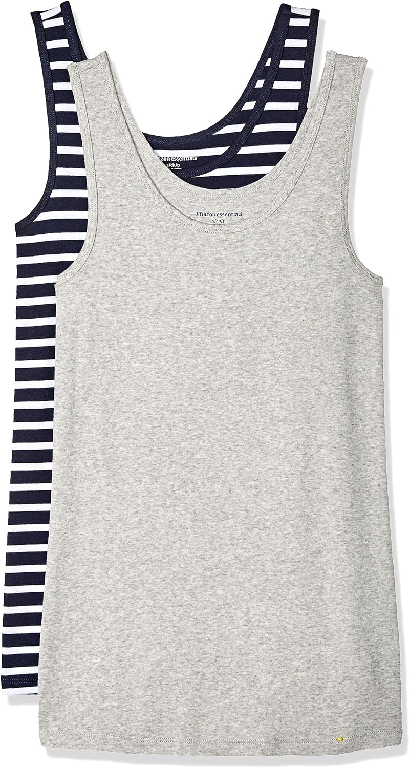 Amazon Essentials Women's Slim-Fit Ribbed Scoop Neck Tank Tops, Pack of 2